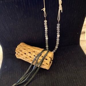 Handmade Leather Tassel and Bead Necklace